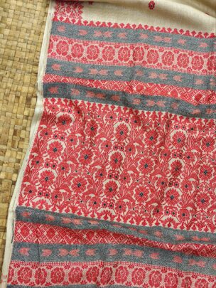 Beige Eri By Eri Silk Thread Work Interwoven Assam Silk Saree