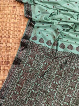 Sage Green Pure Mulberry Silk Thread Work Assam Silk Saree