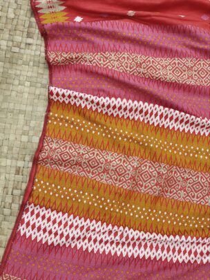 Red Pure Eri By Eri With Muga Ghisa Work Assam Silk Saree