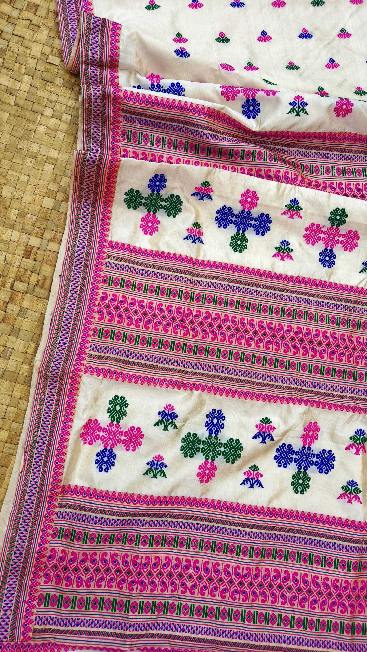 Pure Tussar By Mulberry Thread Work Assam Silk Saree With Multicolour Motifs