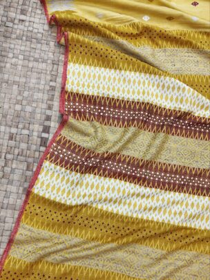 Masterd Yellow Pure Eri By Eri With Muga Ghisa Work Assam Silk Saree