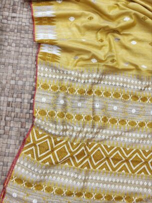 Yellow Pure Eri By Eri With Muga Ghisa Work Assam Silk Saree