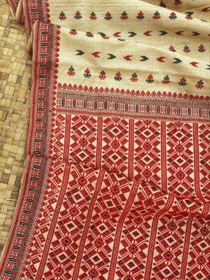 Maroon Pure Tussar By Muga Silk Thread Work Assam Silk Saree