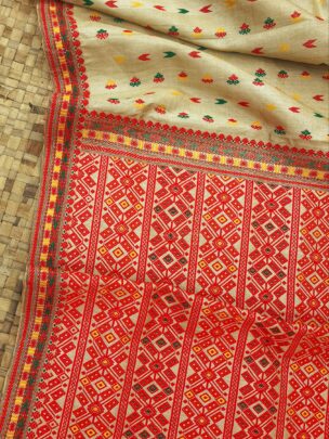 Pure Tussar By Muga Silk Red Thread Work  Assam Silk Saree