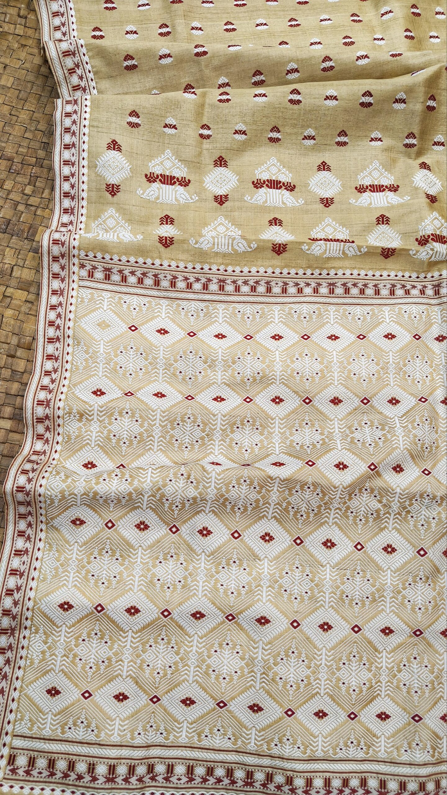 Pure Tussar By Muga Thread Work Assam Silk Saree