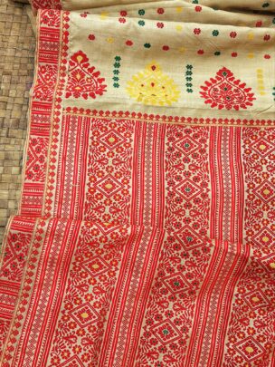 Pure Tussar By Muga Silk Thread Work Assam Silk Saree