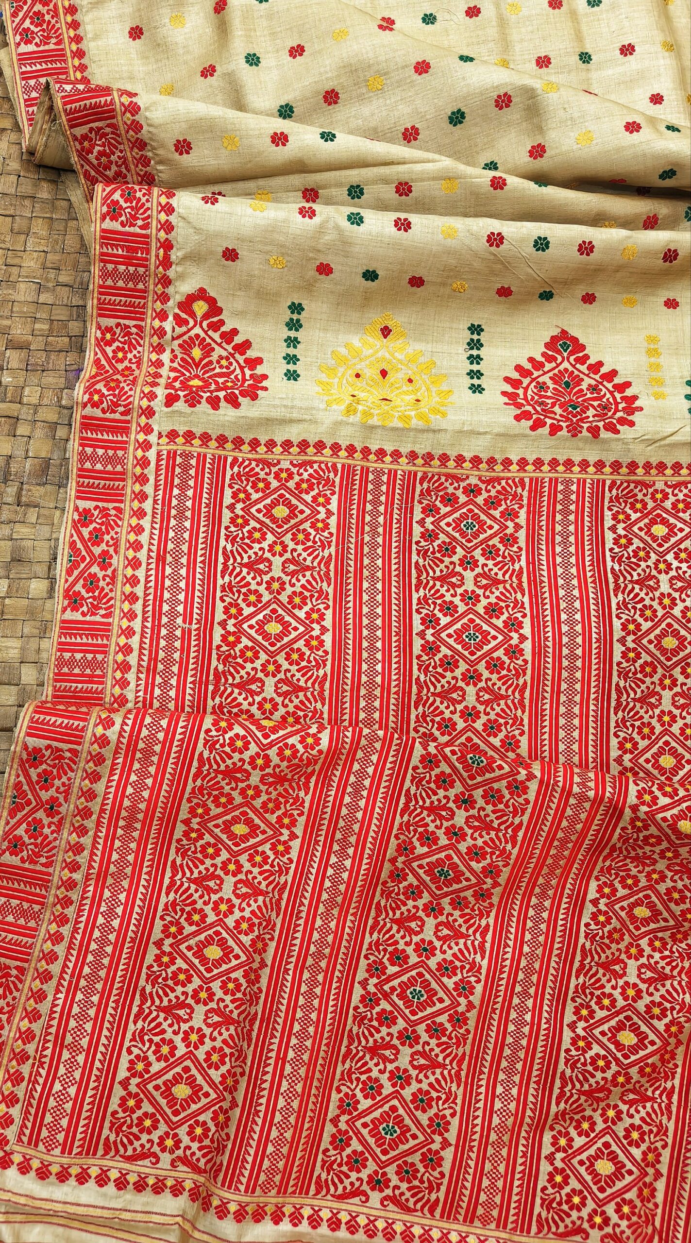 Pure Tussar By Muga Silk Thread Work Assam Silk Saree