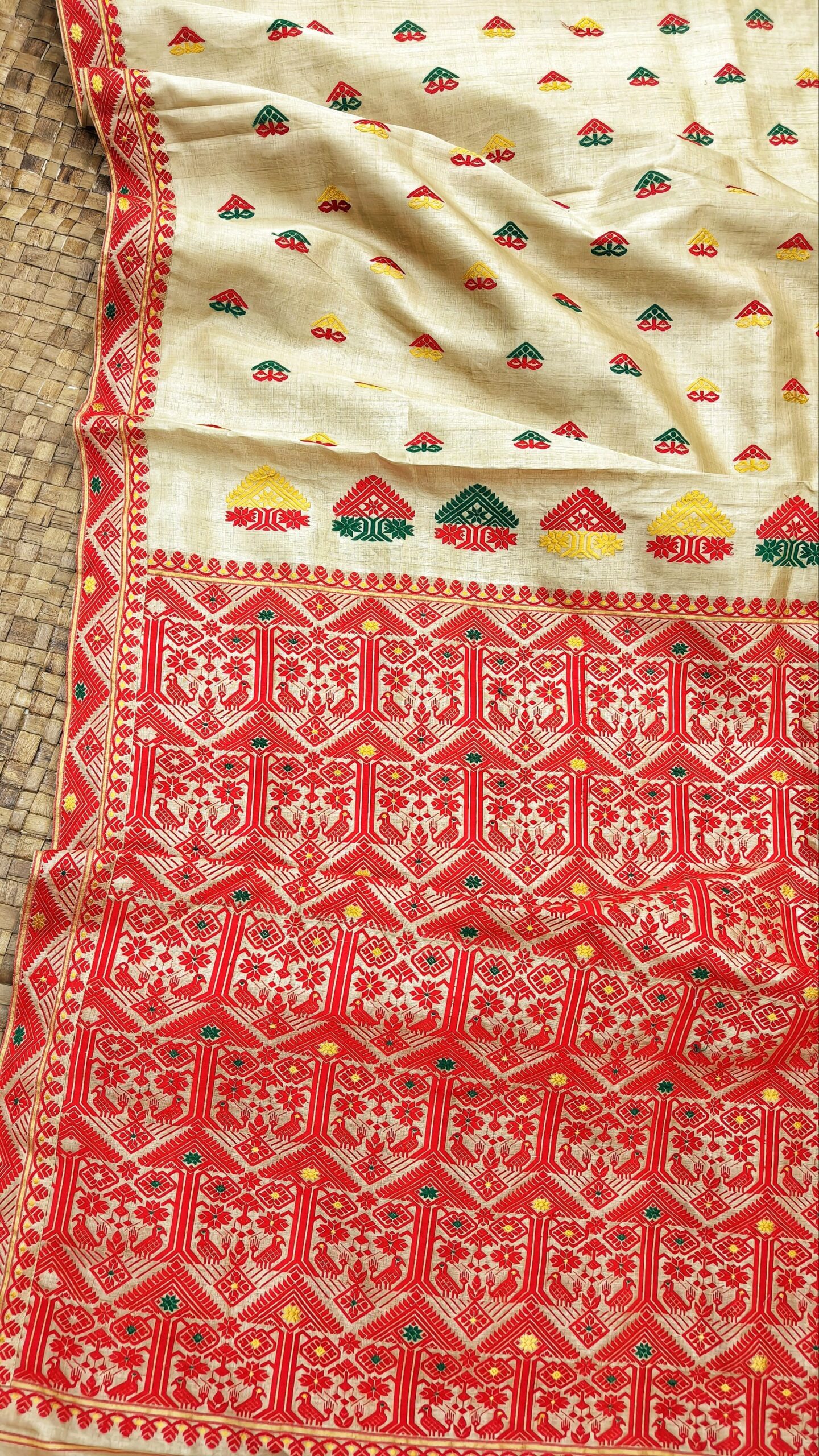 Pure Tussar By Muga Silk Thread Work Assam Silk Saree