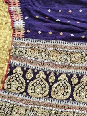 Purple Pure Eri By Eri With Muga Ghisa Work Interwoven Assam Silk Saree