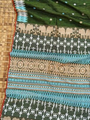 Green Pure Eri By Eri With Muga Ghisa Work Interwoven Assam Silk Saree