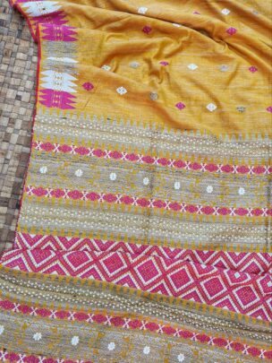 Mustard Yellow Pure Eri By Eri With Muga Ghisa Work Interwoven Assam Silk Saree