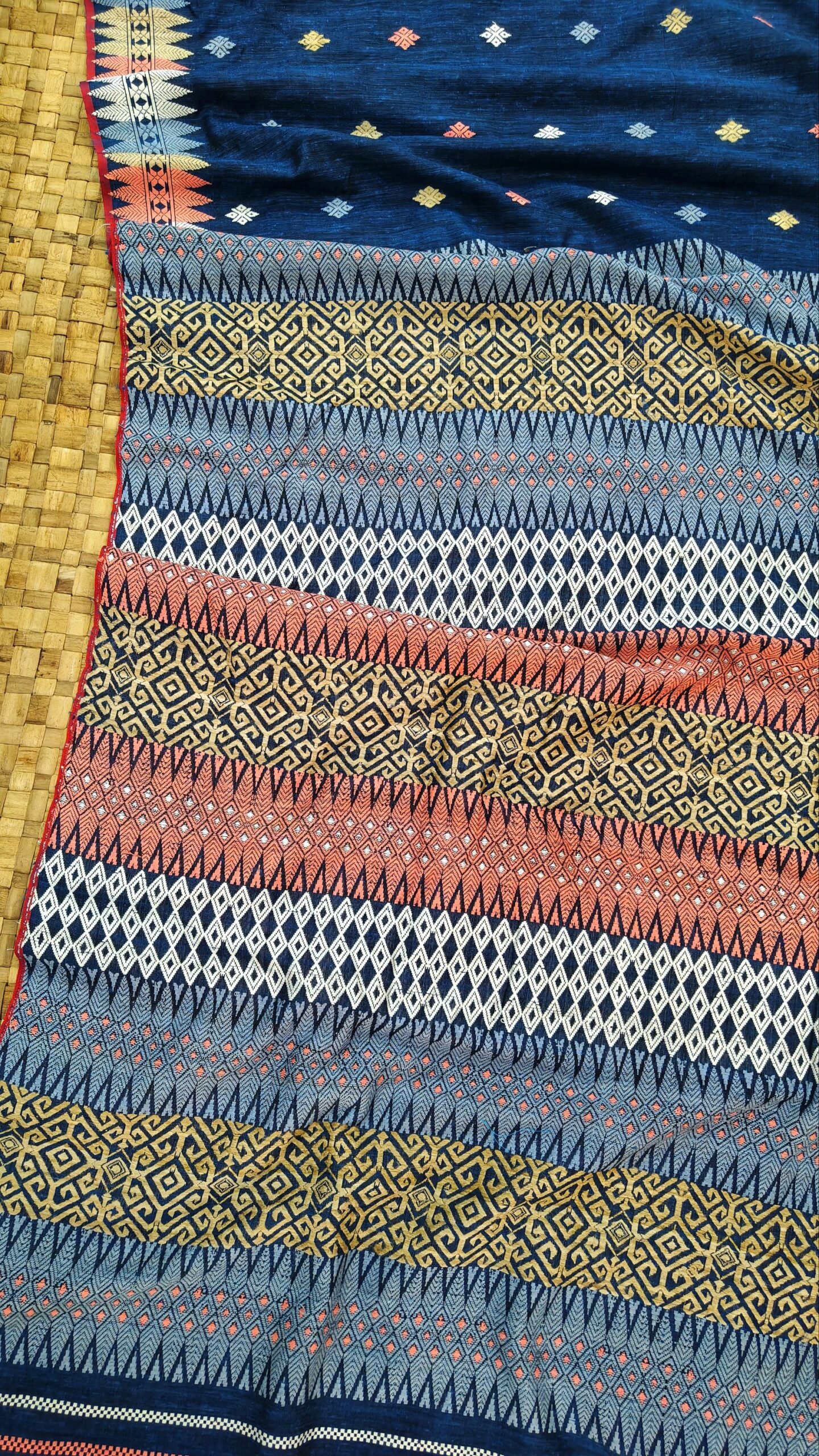 Slate Blue Pure Eri By Eri With Muga Ghisa Work Interwoven Assam Silk Saree