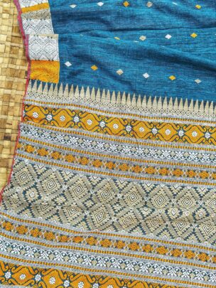 Sky Blue Pure Eri By Eri With Muga Ghisa Work Interwoven Assam Silk Saree