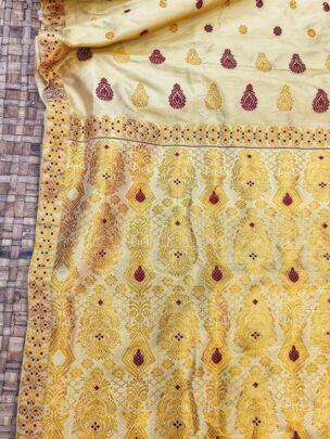 Beige Pure Mulberry With Color Zari Assam Silk Saree