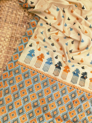 Pure Muga Thread Work Assam Silk Saree With Malticolor Motifs