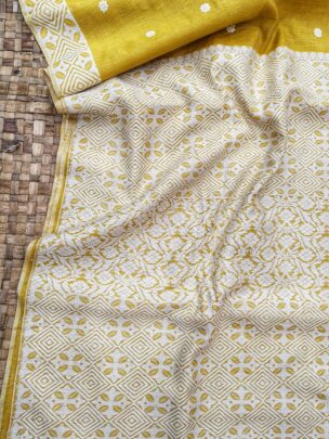 Yellow Eri By Mulberry Silk Thread Work Interwoven Assam Silk saree