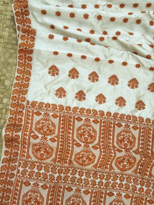 Rust Pure Tussar By Mulberry Thread Work Assam Silk Saree