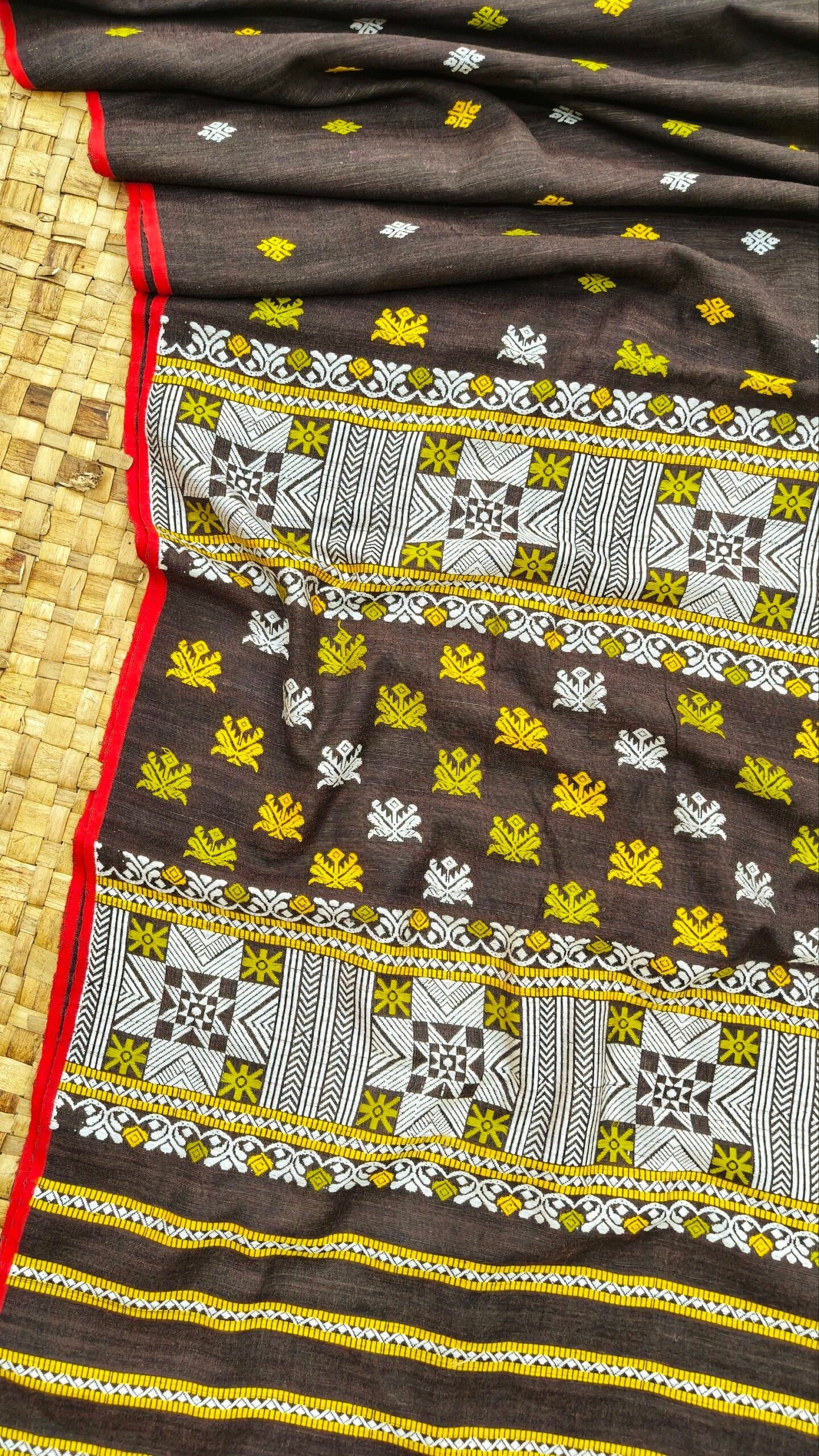 Coffee Eri By Eri Silk Thread Work Saree With Designer Blouse Assam Silk Saree