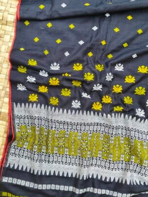 Black Eri By Eri Silk Thread Work Saree With Designer Blouse Assam Silk Saree