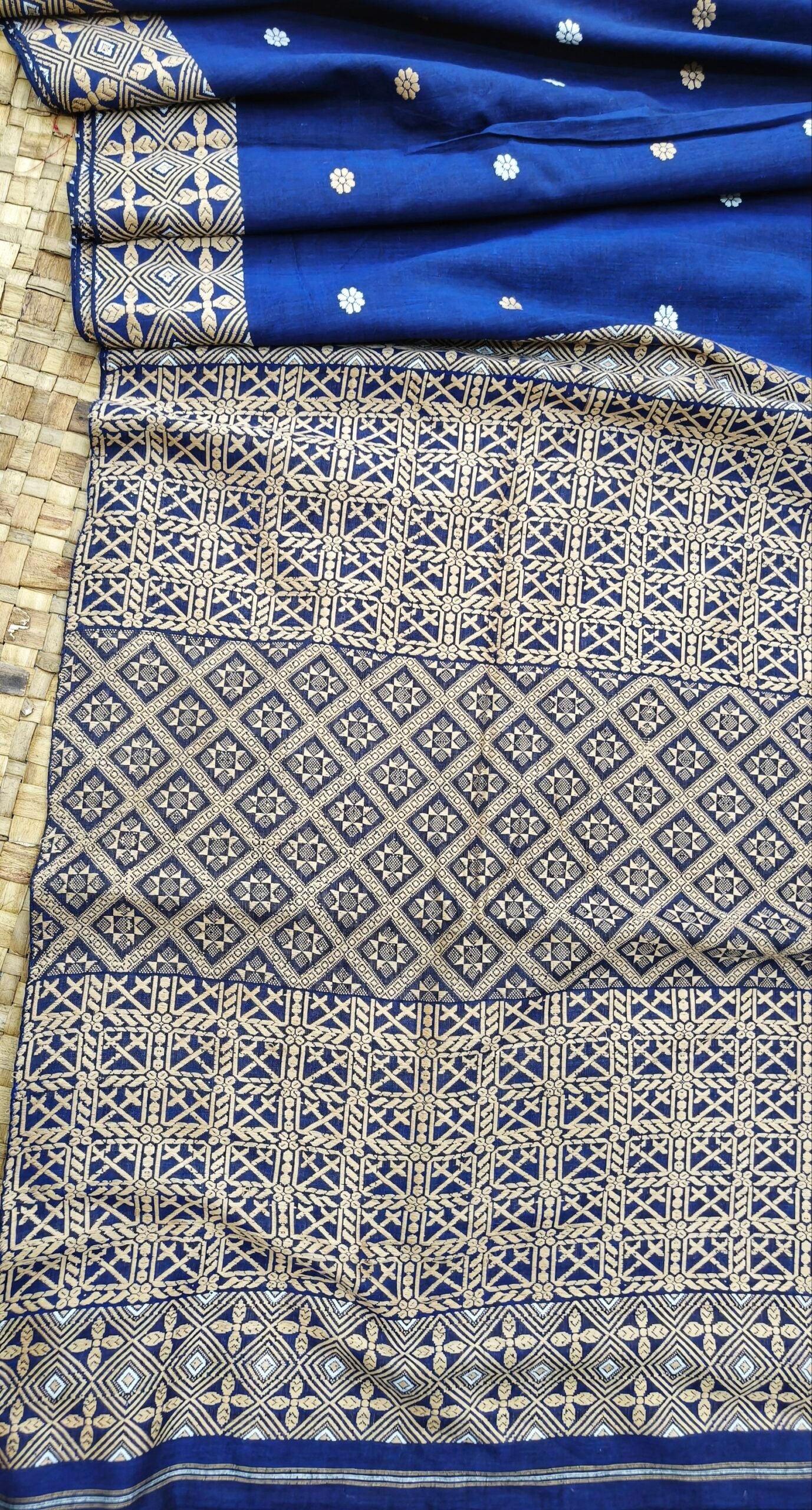 Blue Eri By Eri Silk Thread Work Interwoven Assam Silk Saree