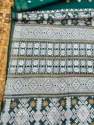 Green Eri By Cotton Silk Thread Work Interwoven Assam Silk Saree