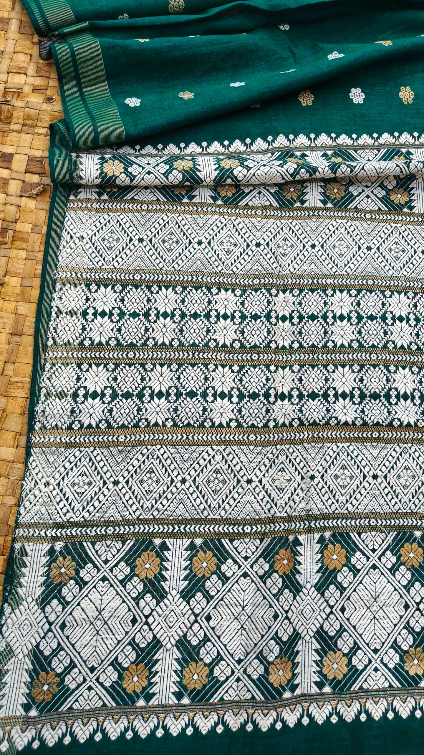 Green Eri By Cotton Silk Thread Work Interwoven Assam Silk Saree