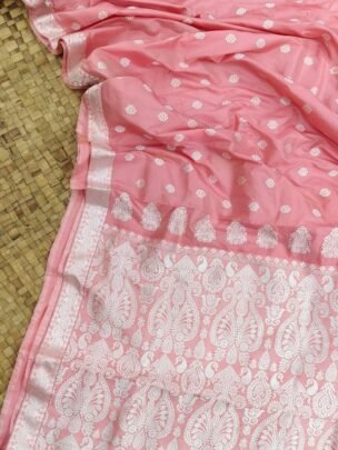 Pink Pure Mulberry Thread Work Assam Silk Saree