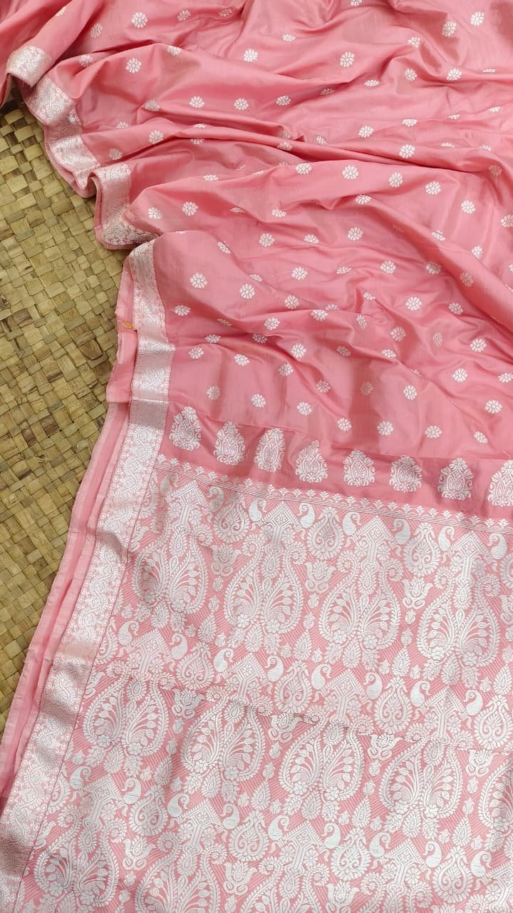 Pink Pure Mulberry Thread Work Assam Silk Saree