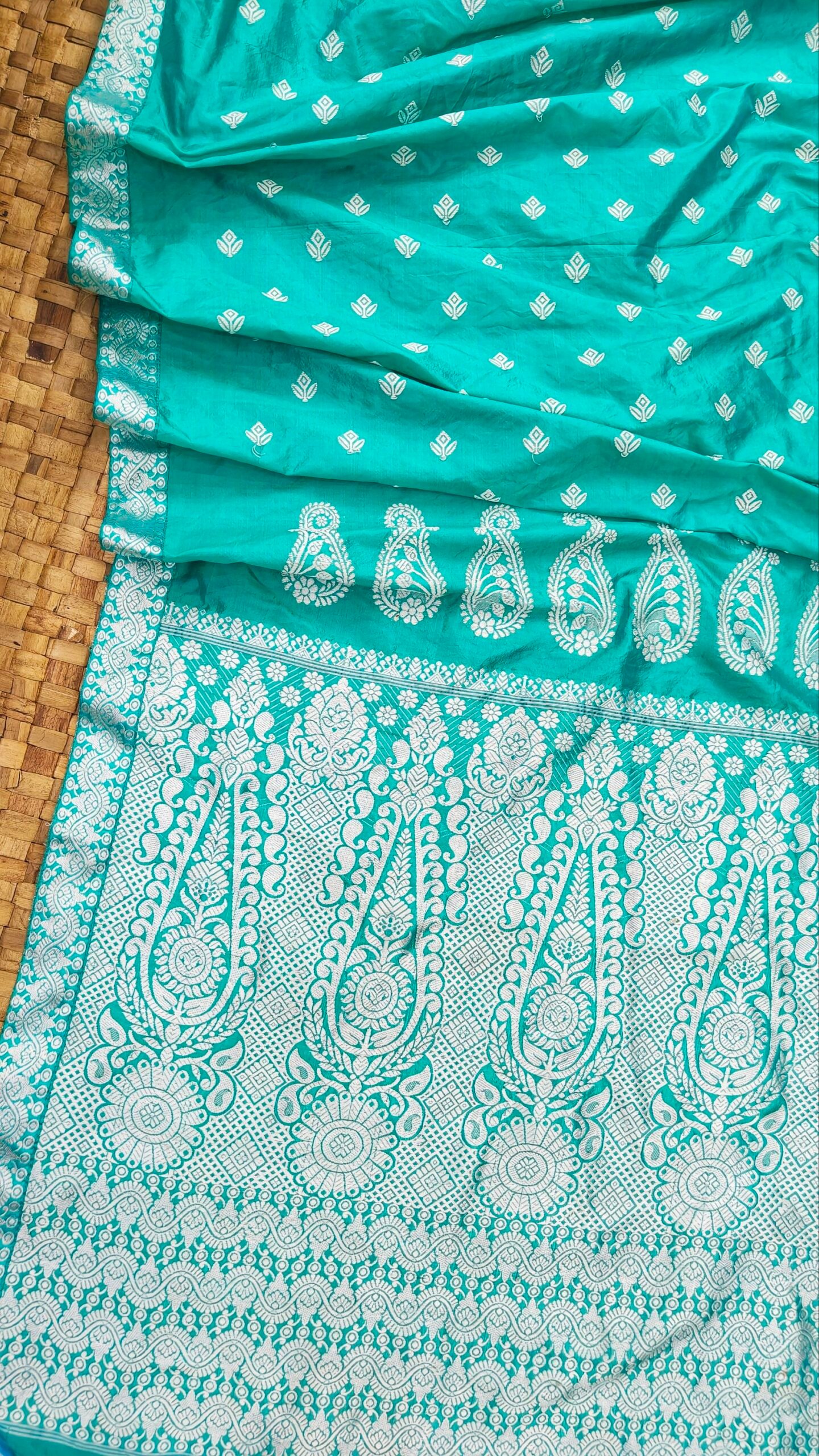 Sky Blue Pure Mulberry Thread Work Assam Silk Saree
