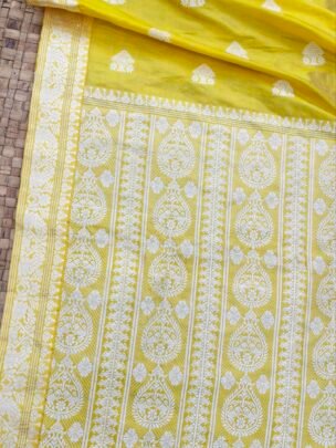 Yellow Pure Mulberry Thread Work Assam Silk Saree