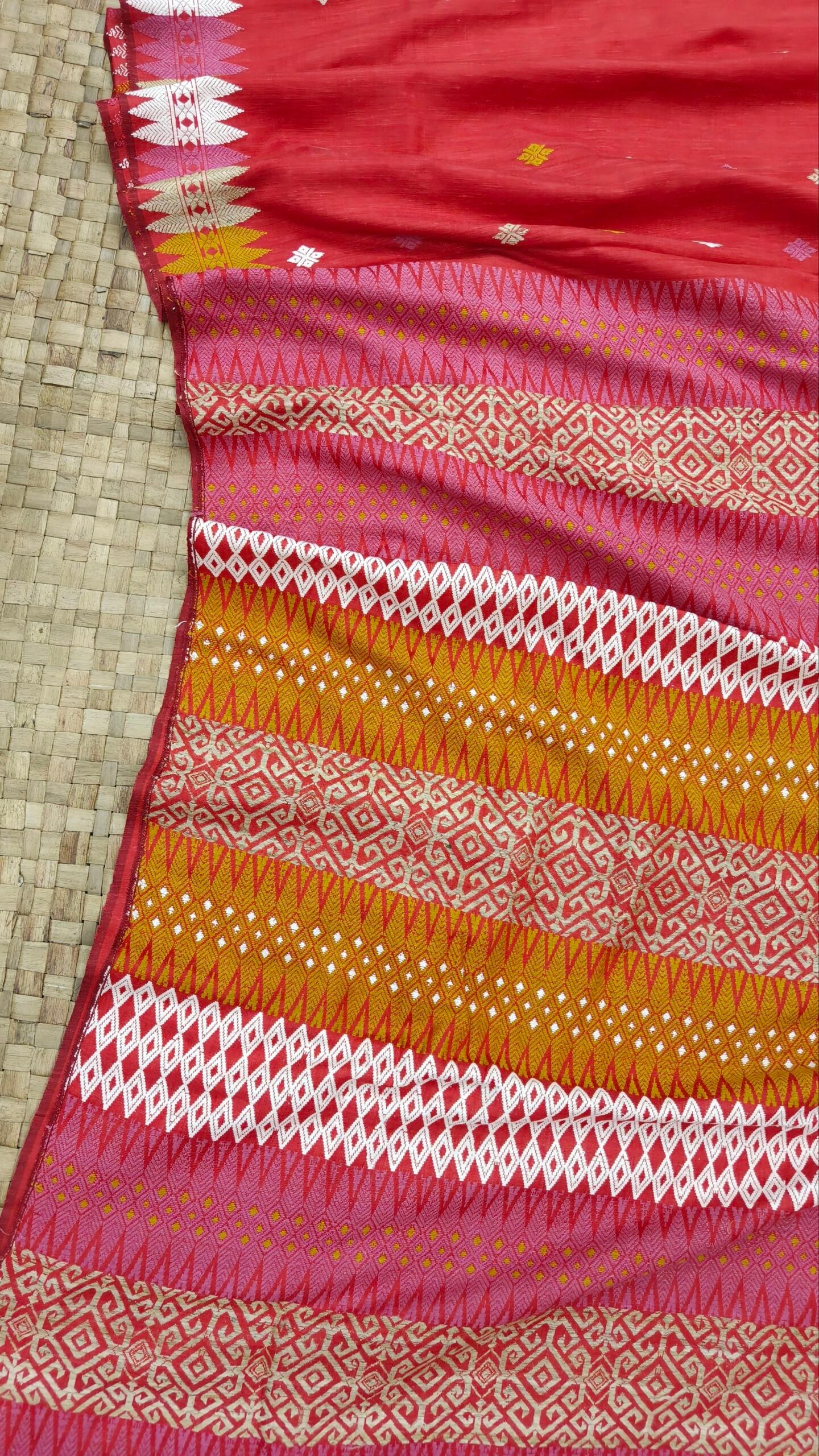 Red Pure Eri By Eri With Muga Ghisa Work Assam Silk Saree