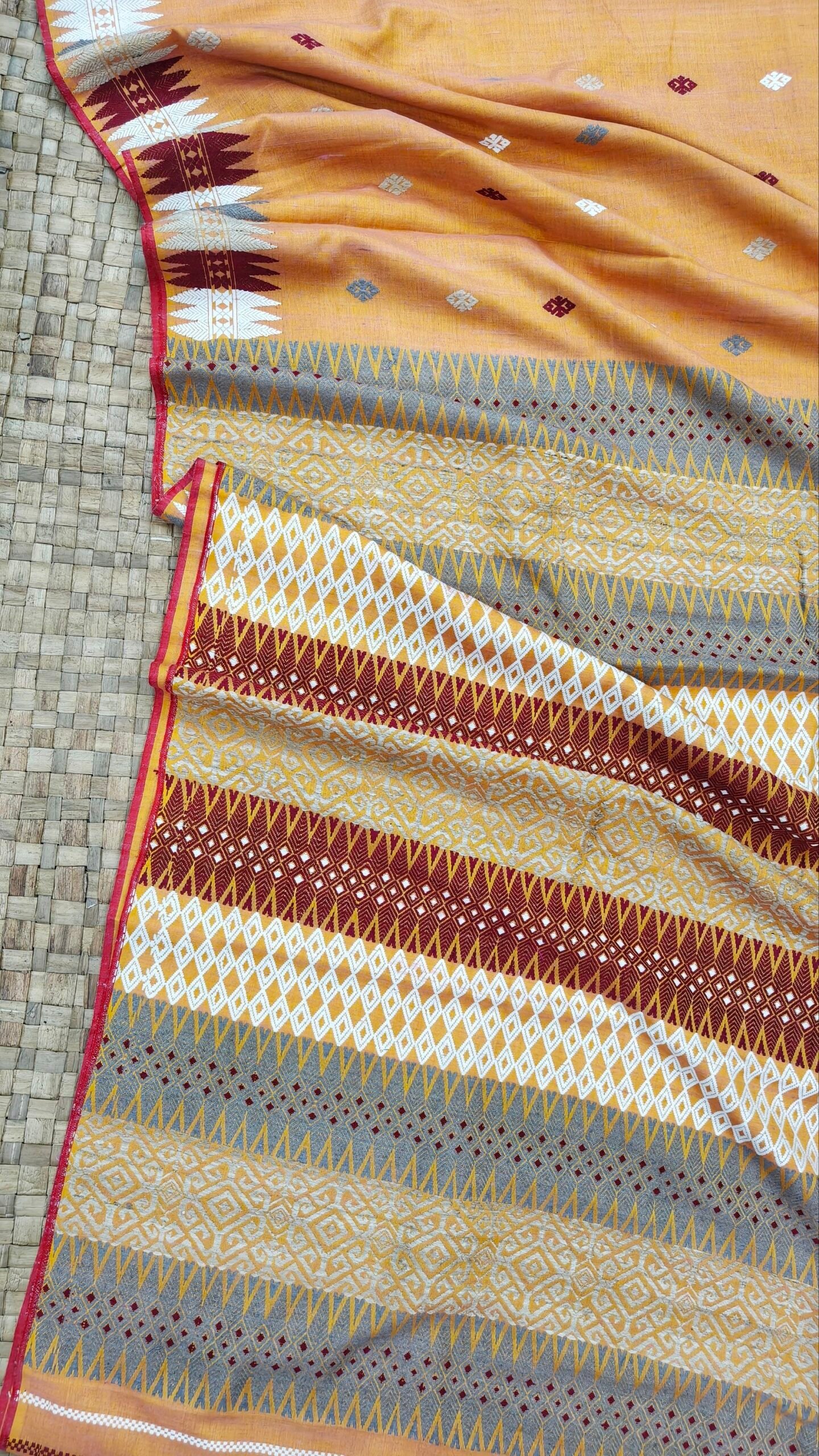 Khakhi Pure Eri By Eri with Muga Ghisa Work Assam Silk Saree