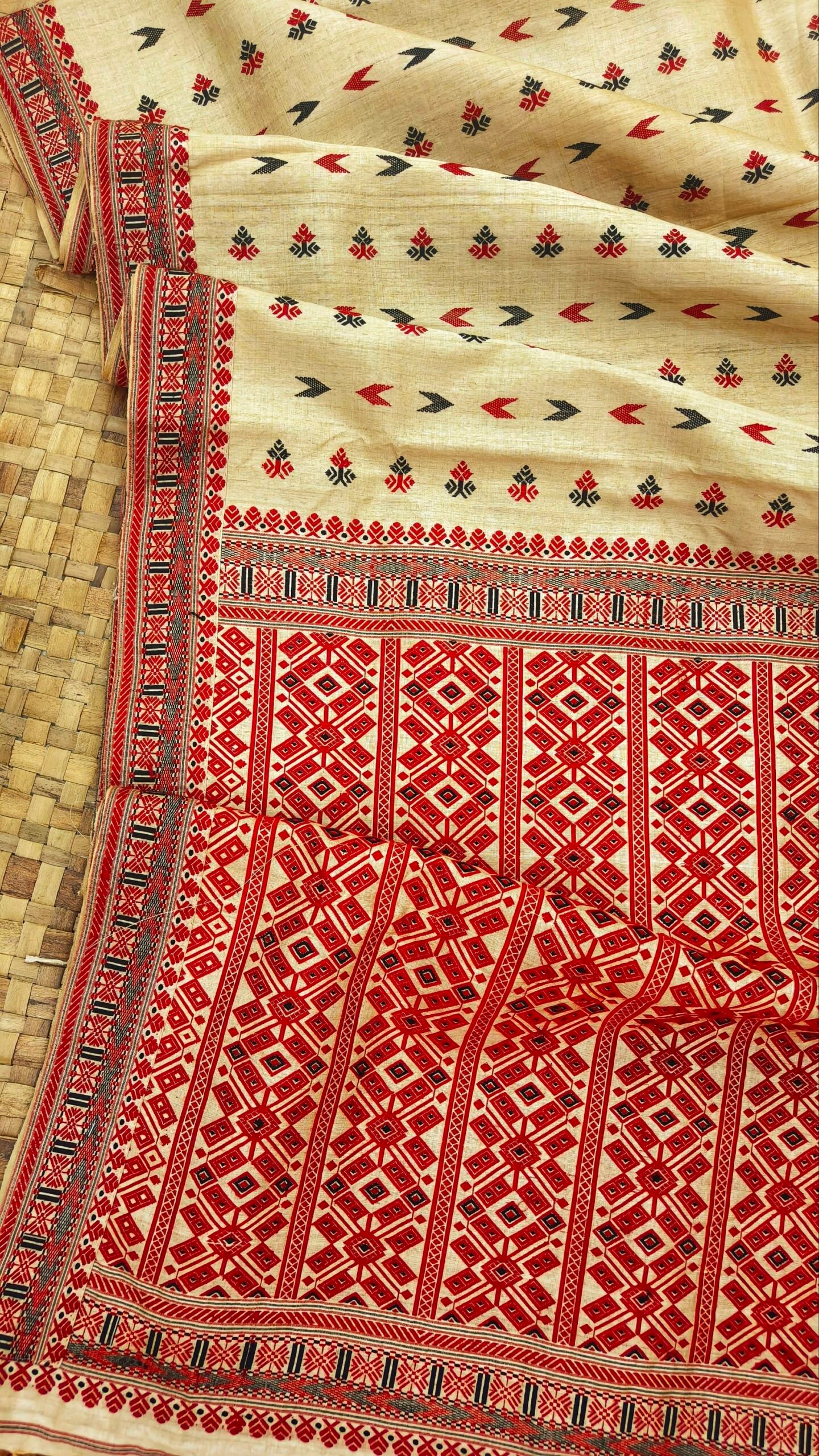 Maroon Pure Tussar By Muga Silk Thread Work Assam Silk Saree
