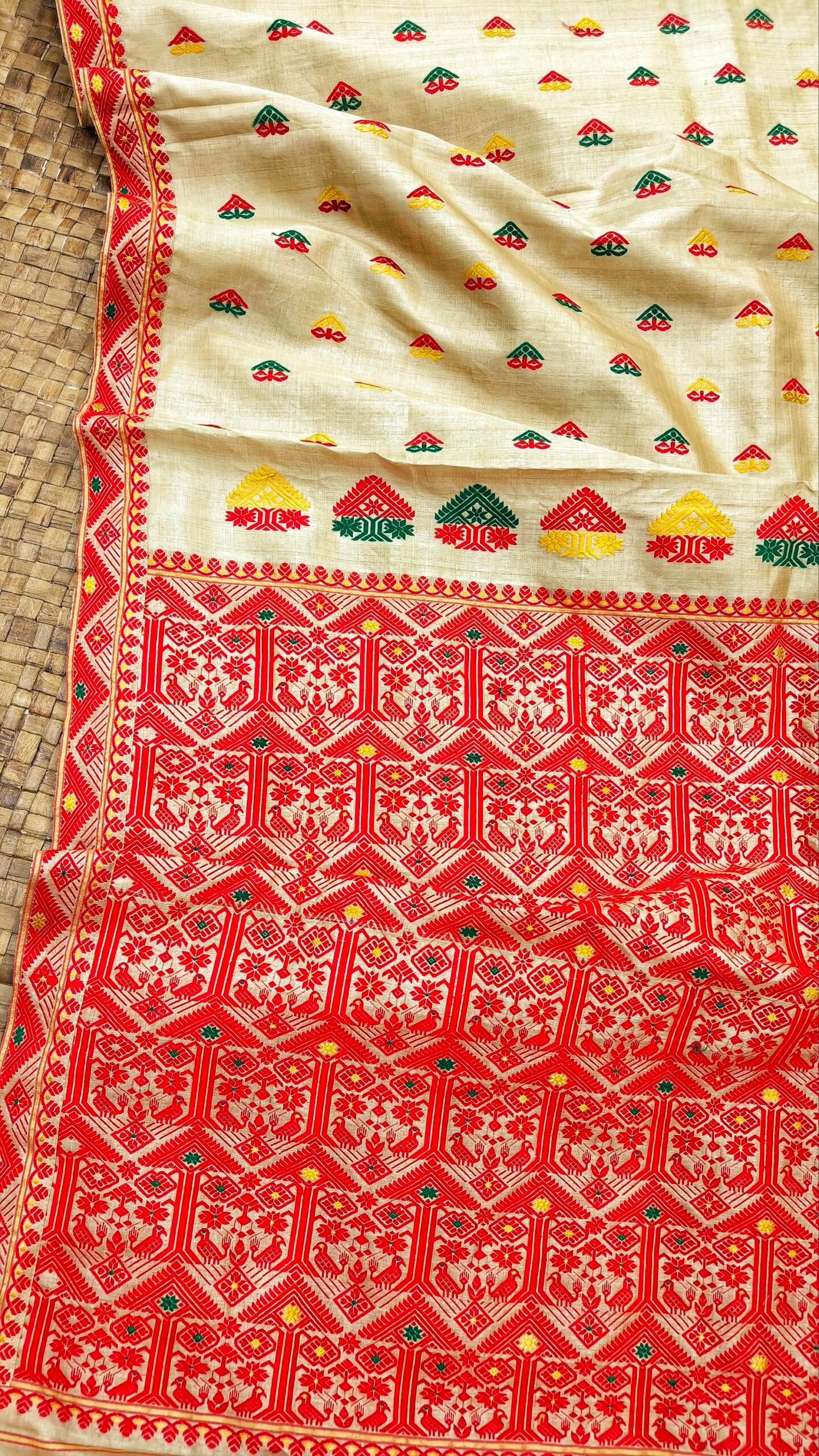 Pure Tussar By Muga Silk Thread Work Assam Silk Saree