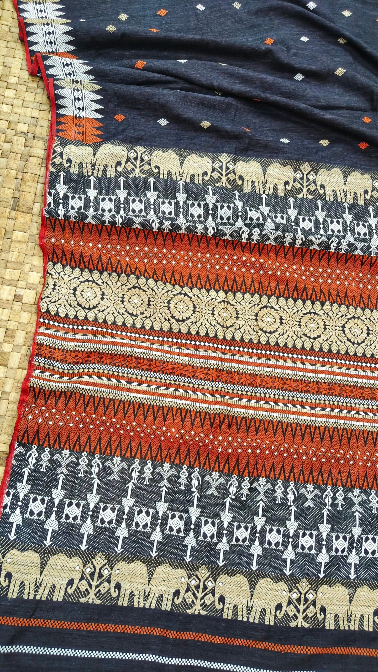 Black Pure Eri By Eri With Muga Ghisa Work Interwoven Assam Silk Saree