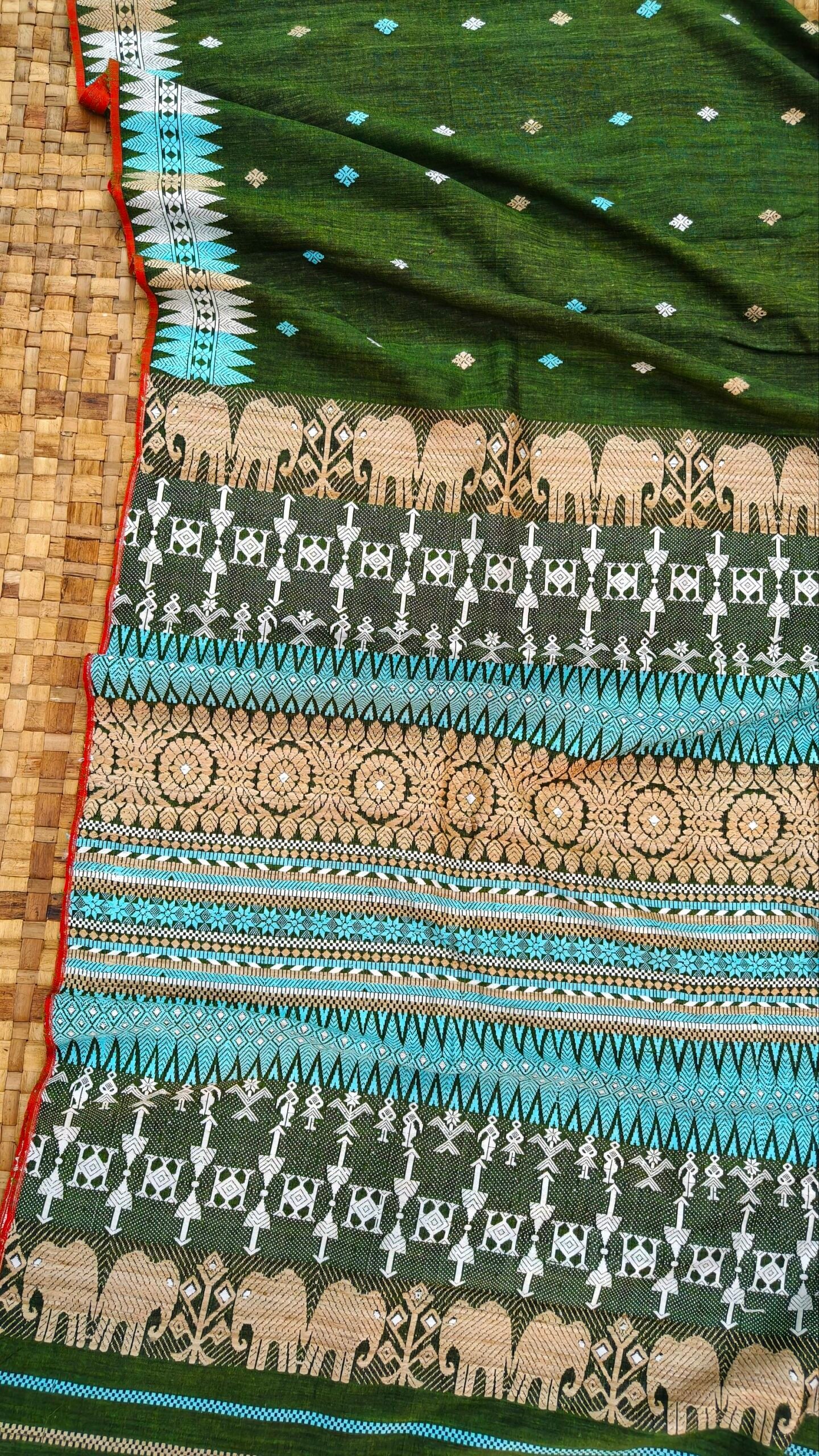 Green Pure Eri By Eri With Muga Ghisa Work Interwoven Assam Silk Saree