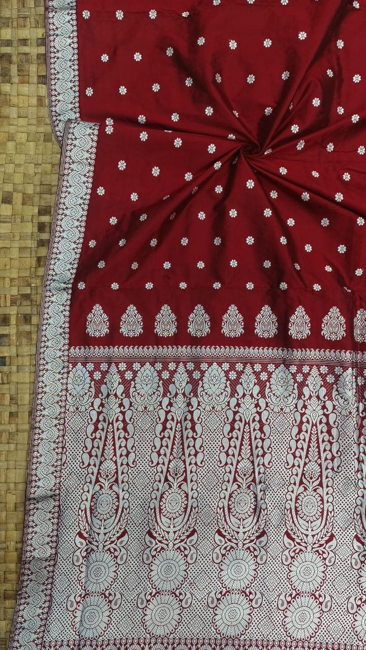 MULBERRY (PAAT) ASSAM SILK MAROON SAREE