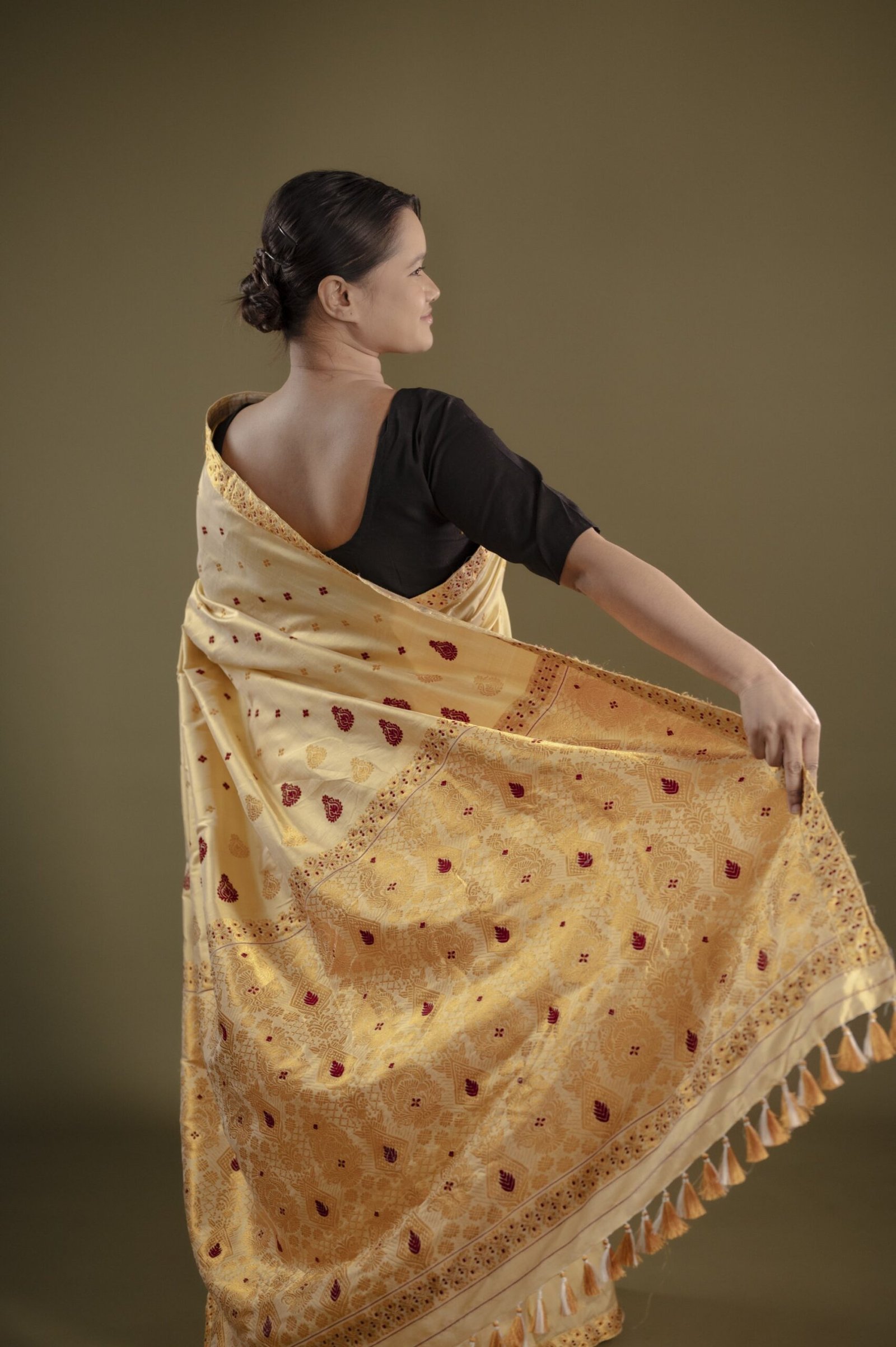 GOLD MULBERRY GOLDEN ZARI ASSAM SILK SAREE MAYURISILK - Image 4