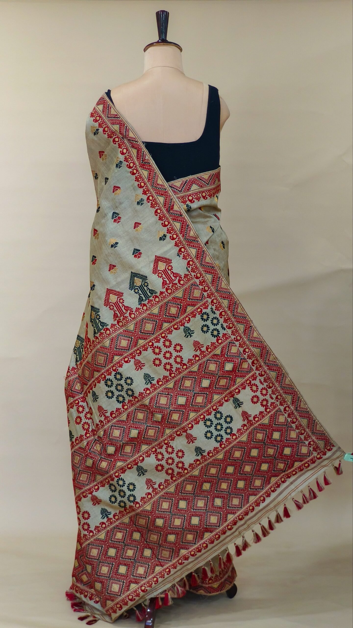 PURE MUGA ASSAM SILK SAREE BEIGE MAYURISILK - Image 2
