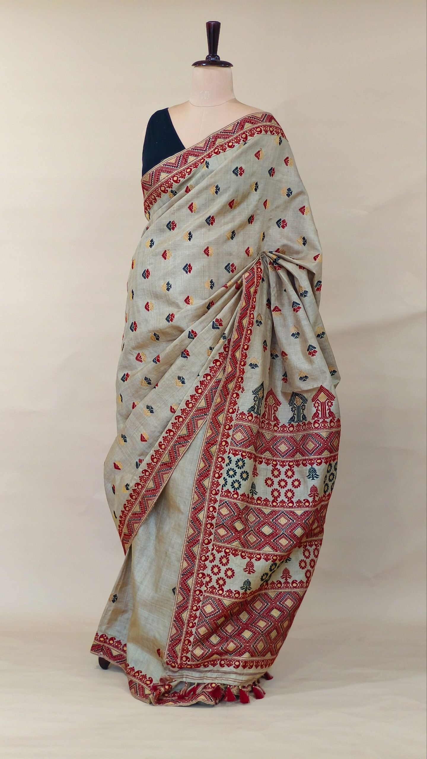 PURE MUGA ASSAM SILK SAREE BEIGE MAYURISILK