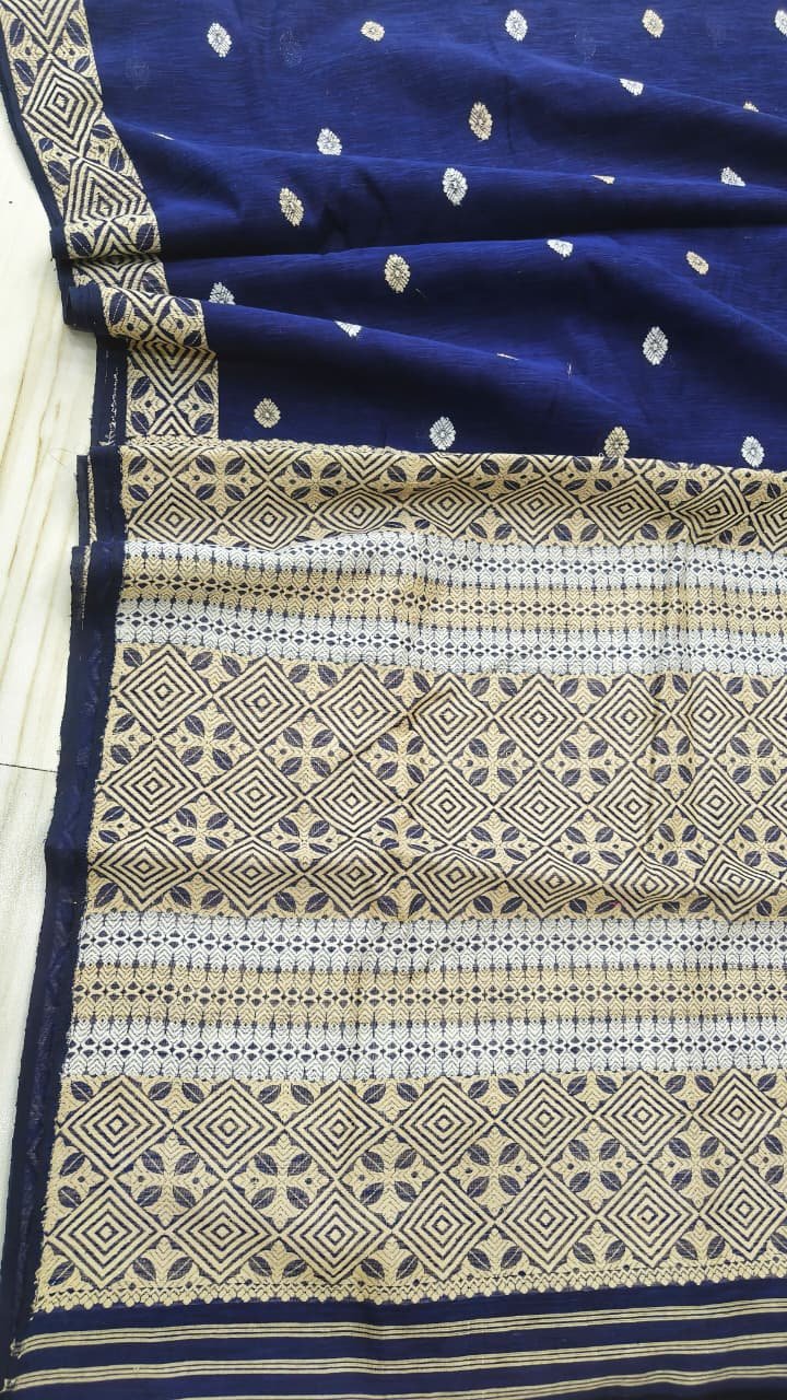 Blue Eri By Mulberry Silk Thread Work Assam Silk Saree