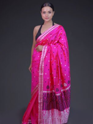 HOT PINK MULBERRY ASSAM SILK SAREE MAYURISILK