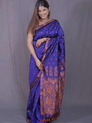 Royal Blue Mulberry (Paat) Silk Saree With Cooper Zari