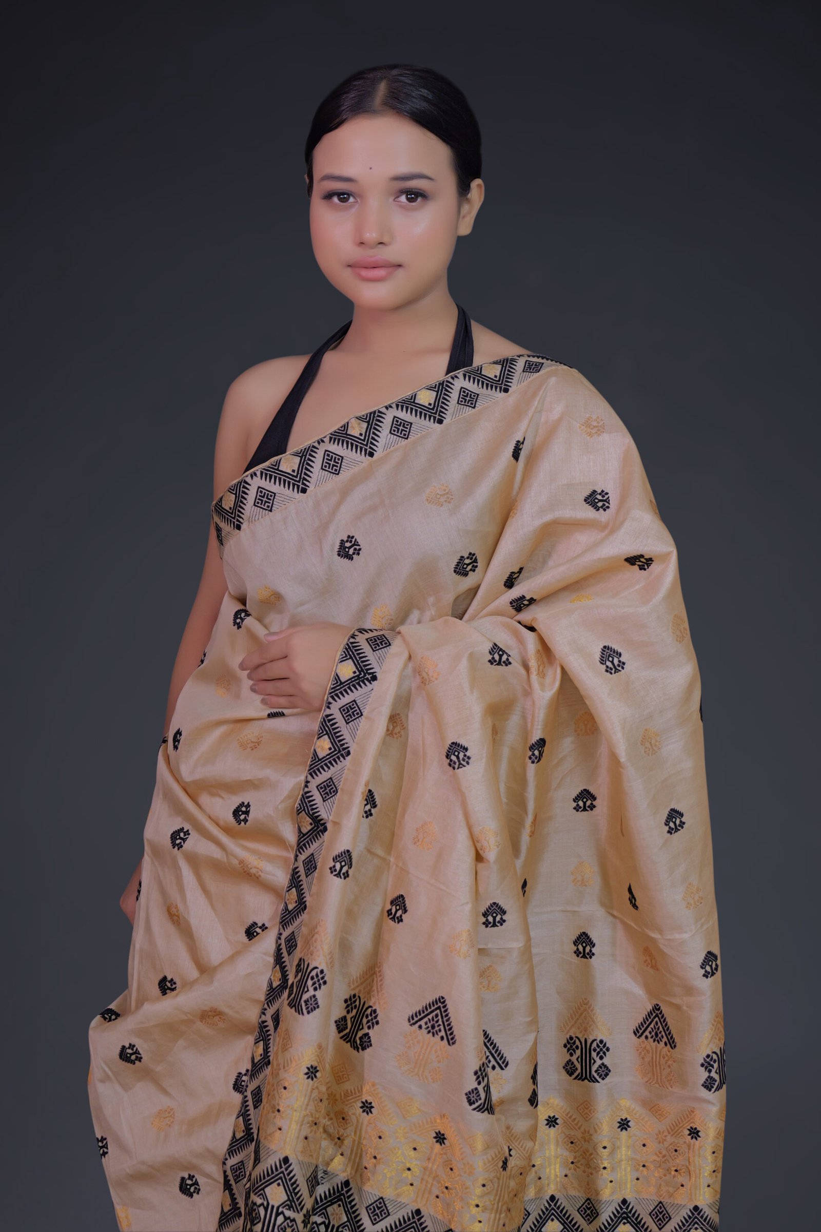 Tussar Silk Saree with Black and Golden Zari - Image 2