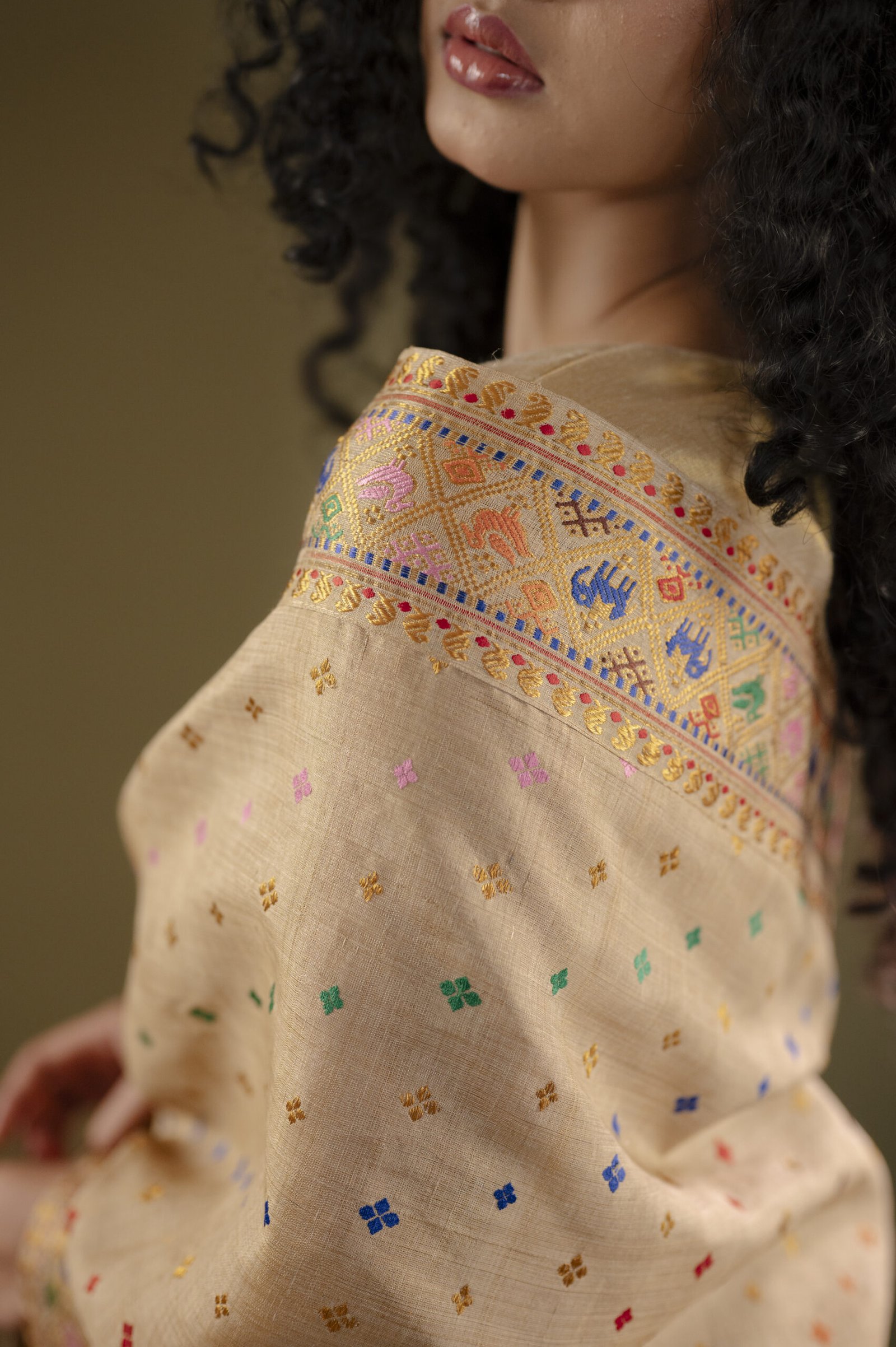 Pure Muga Silk Saree With Zari And Thread Motifs - Image 5
