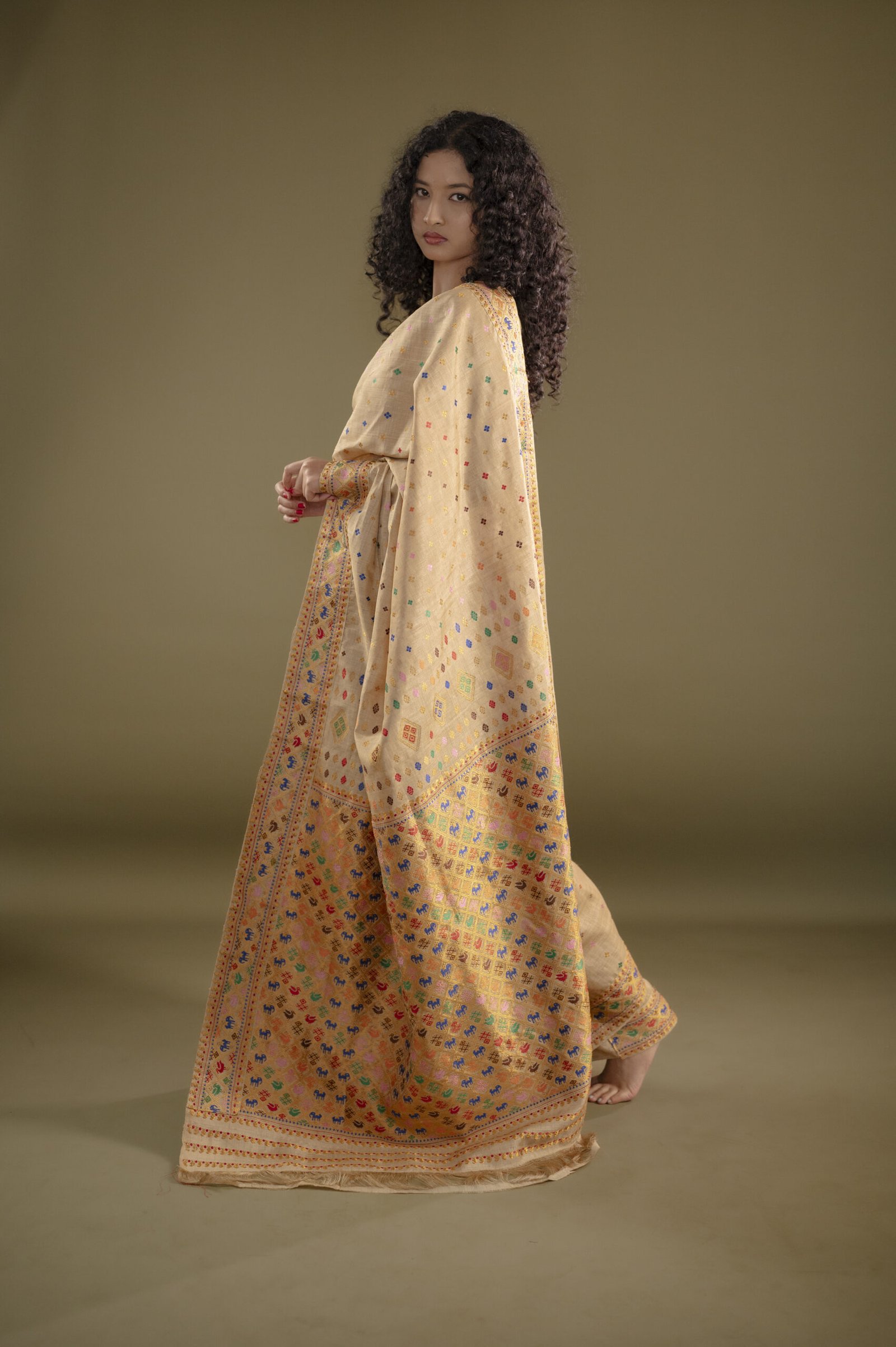 Pure Muga Silk Saree With Zari And Thread Motifs - Image 7