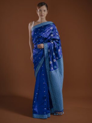 Royal Blue Mulberry (Paat) Assam Silk Saree With Blue Motifs