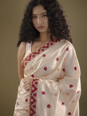 OFF WHITE TUSSAR BY MULBERRY ASSAM SILK SAREE MAYURISILK
