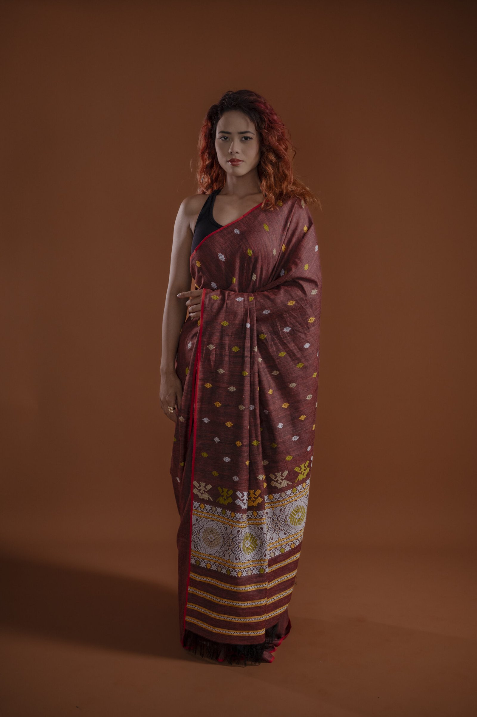 Maroon Eri Silk Saree With Interwoven Border Mayurisilk