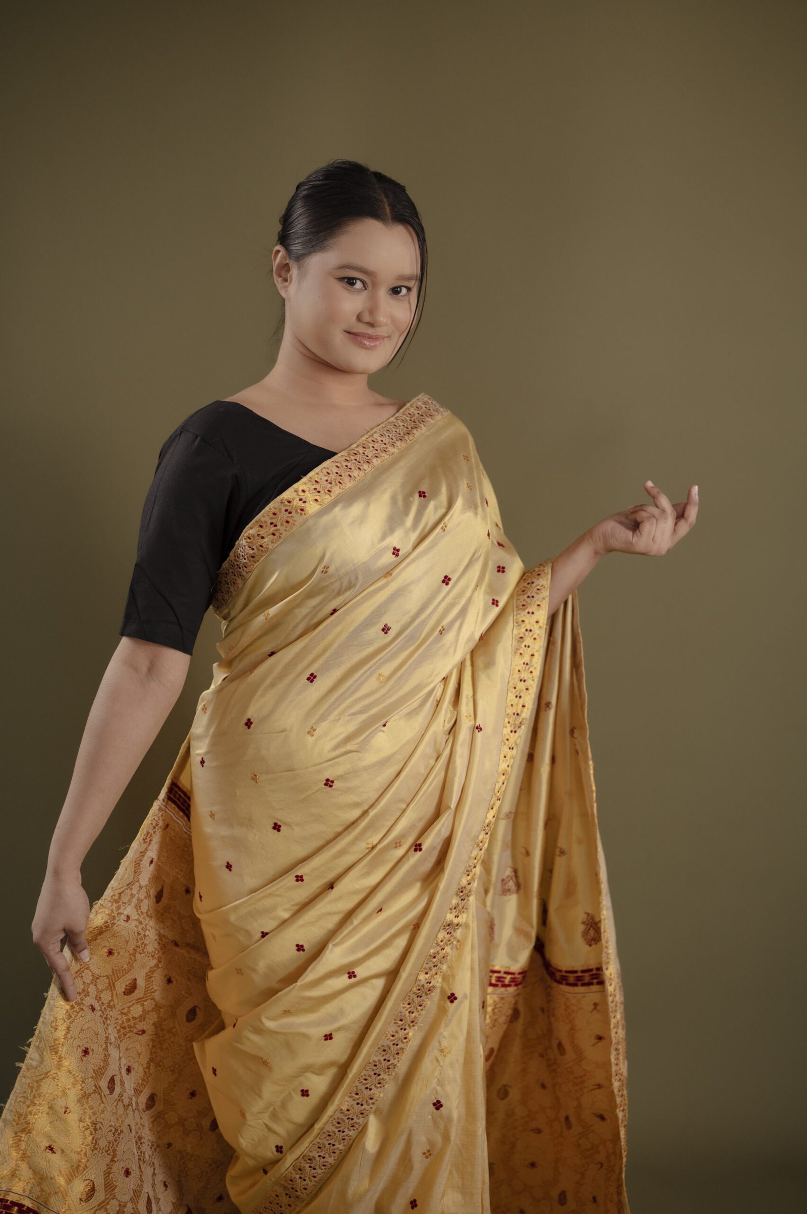 GOLD MULBERRY GOLDEN ZARI ASSAM SILK SAREE MAYURISILK - Image 2
